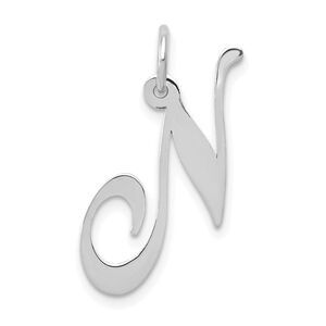 14k White Gold, Ella Collection Medium Fancy Script Initial N Pendant